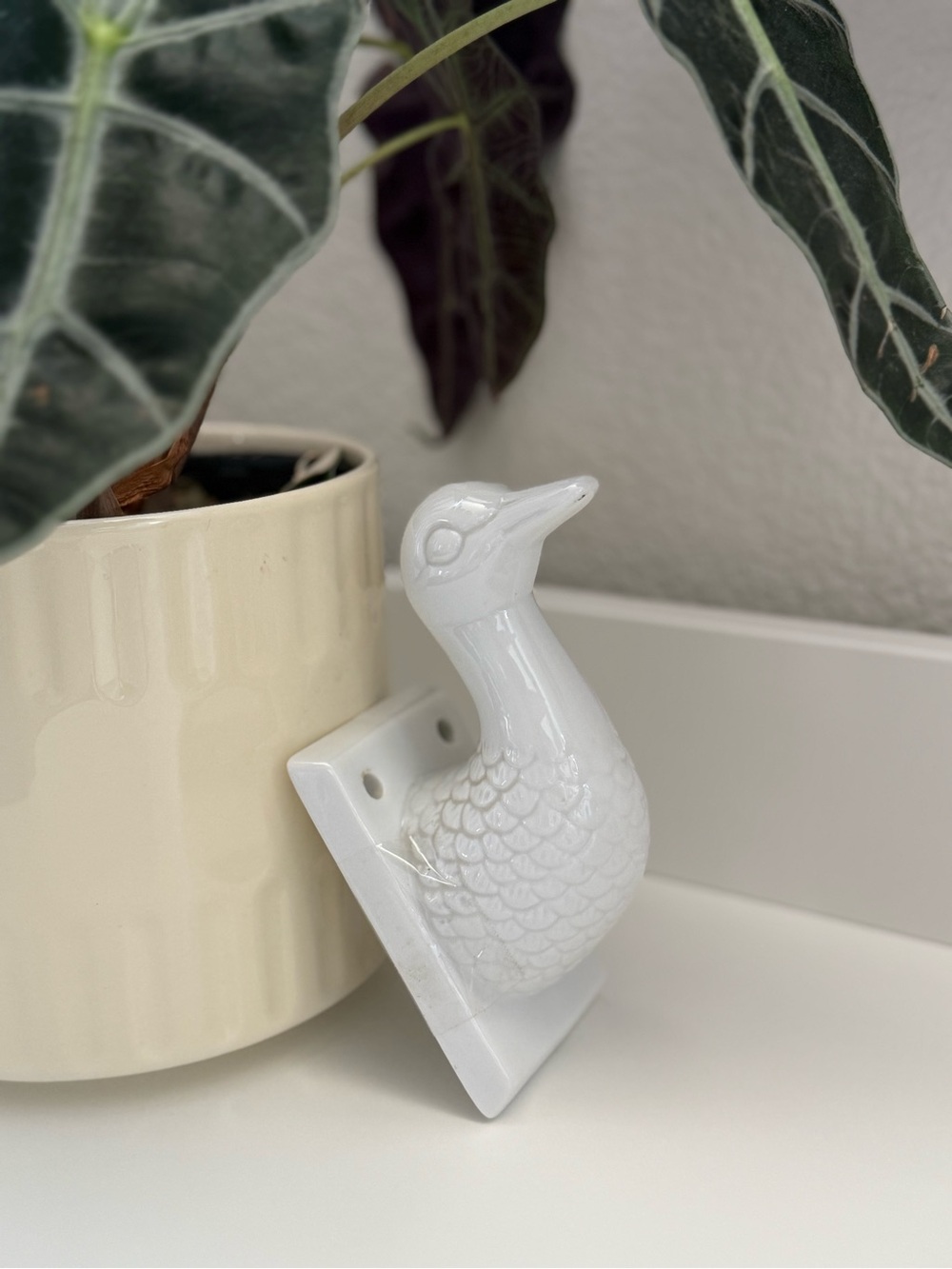 Vintage White Ceramic Duck Goose Wall Hook or Decor - Picture 2 of 5